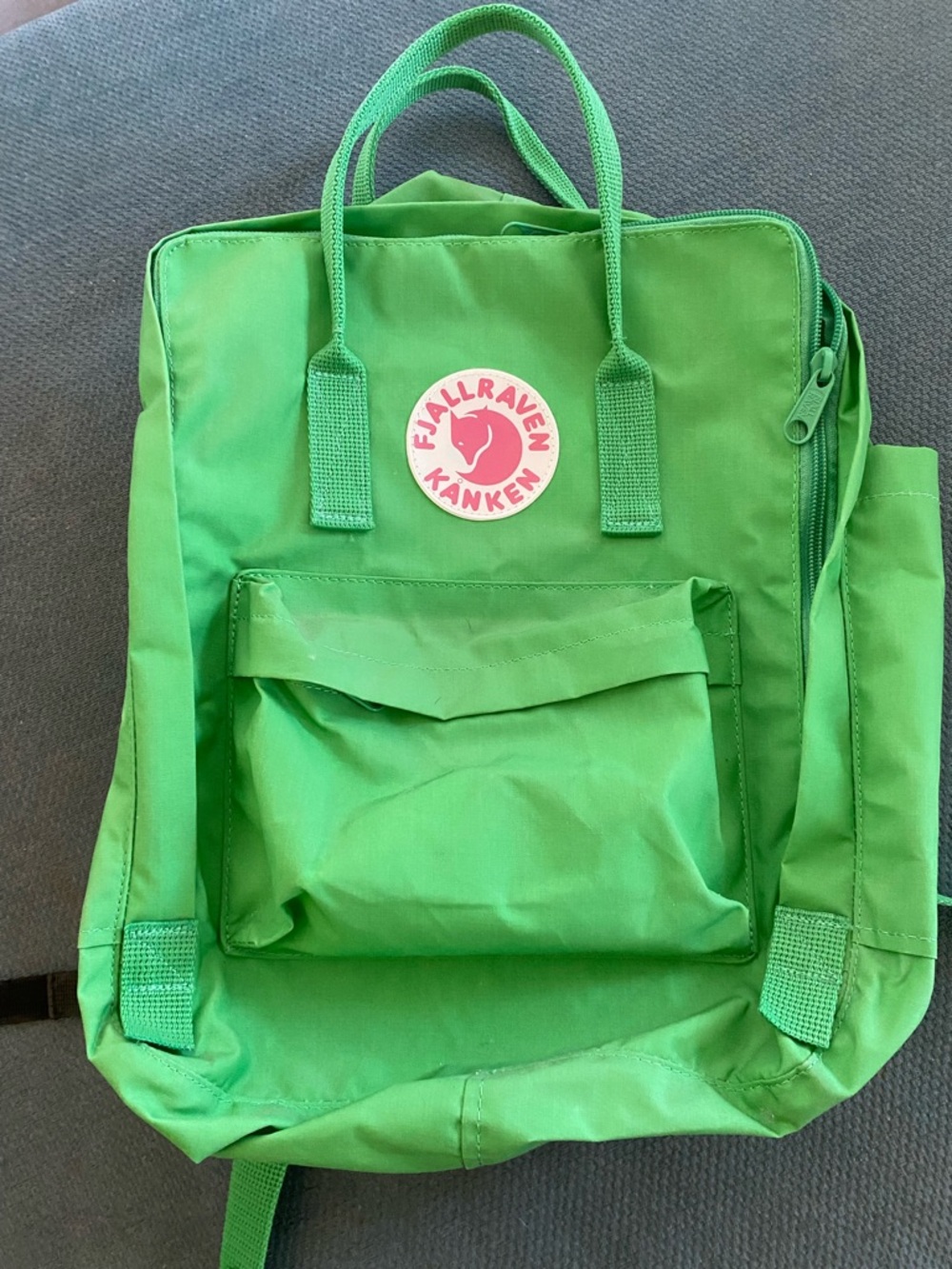 Fjallraven Kanken Kids Backpack in Bright Green with Pink Logo